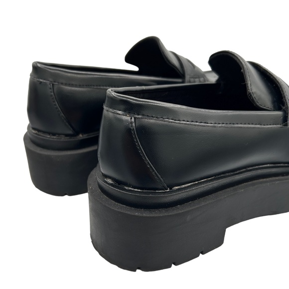 H&M Black Faux Leather Chunky Platform Preppy Slip On Penny Loafers (6) - Picture 12 of 16